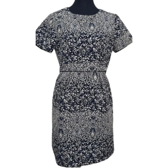 H&M Womens 10 Short Sleeve Embroidered Floral Jacquard Sheath Dress
